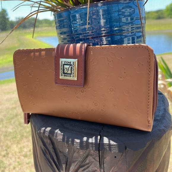 Spring Blossom Embossed SLG  Wallet, Cognac Brown - Picture 5 of 12